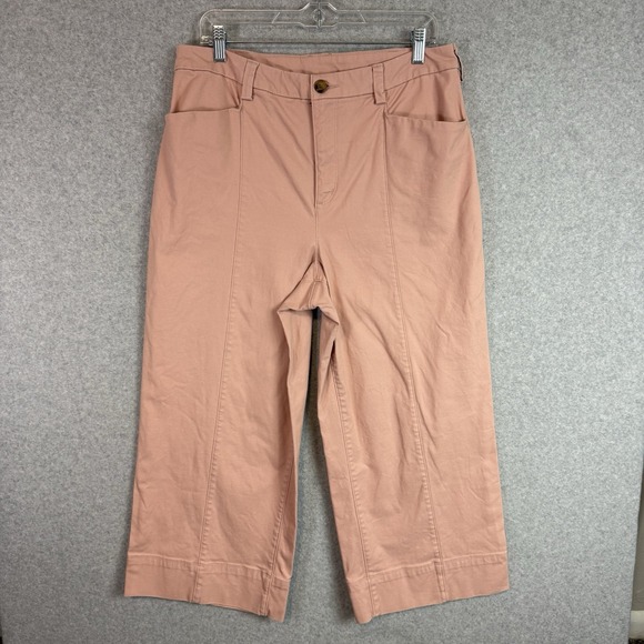 Duluth trading company pants womens 14 wide leg crop capri khaki pink - Picture 1 of 7